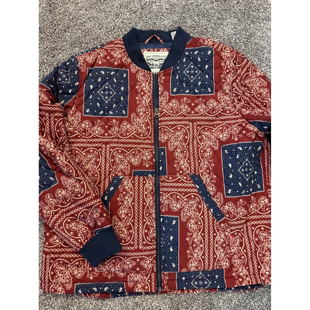 Levis Quilted Bomber Jacket XXL Red Blue Bandana Paisley Patchwork LM2RP282